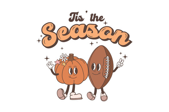Cute Pumpkin and Football Character Duo for Autumn Sports Tis the Season Sublimation Design