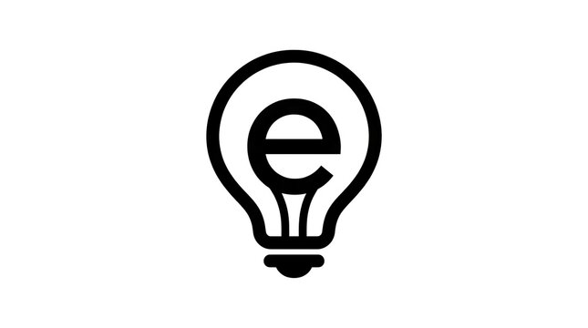Black lightbulb icon featuring lowercase letter e inside.