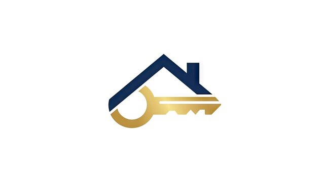 Blue house roof integrated with a golden key icon.