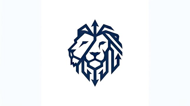 Geometric lion head shield logo in blue.