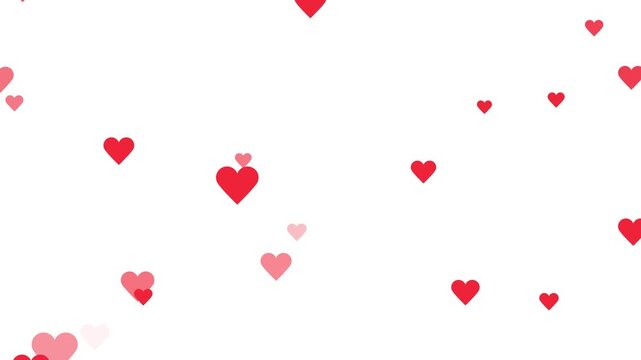 Red Hearts Flying Icon, valentine's day. falling red hearts particle effect best for Valentines Day, I love you, red heart confetti falling. white Background .4K Video