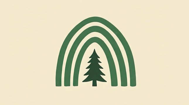 Minimalist green pine tree inside an arch logo.