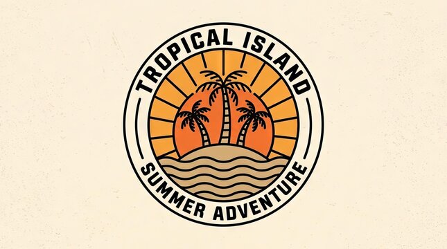 Vintage tropical island summer adventure badge.