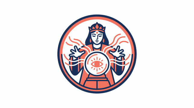 Fortune Teller Woman with Crystal Ball and Third Eye, Isolated