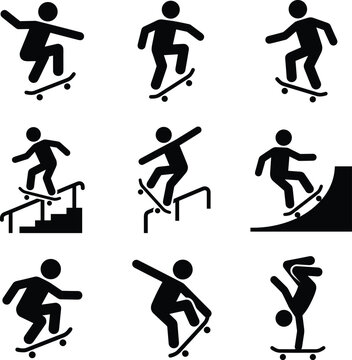 Collection of skateboard tricks and stunts illustrated with icons