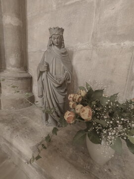 Marburg, Germany 07.14.2019: stone sculpture of Saint Elizabeth of Hungary