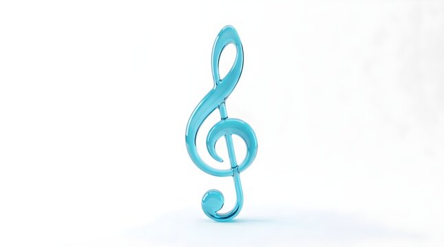 Blue glass treble clef music symbol isolated on a clean white background