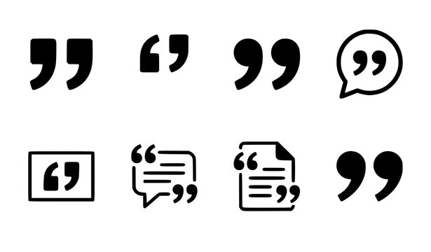 Title:
Quote mark icon set featuring double quotation marks speech bubbles testimonial frames and document citation symbols