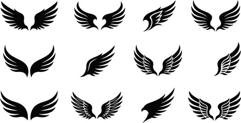 Fototapeta premium Black Wing Icon Set Vector