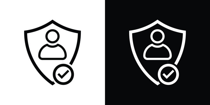User account shield protection icon set. Verified profile security sign. check mark safeguard symbol. Protected user identity and privacy authentication