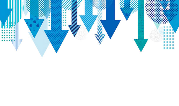 Vibrant blue arrows pointing down patterned decline background banner