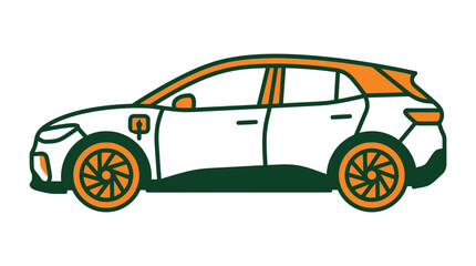 Naklejka premium Modern Electric Car Illustration, White with Orange and Green Accents, Isolated