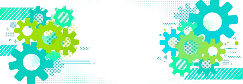 Vibrant gear cog wheel banner green teal business technology background