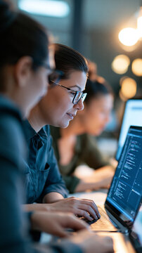 over the shoulder view of an academic professor collaborating with a student on a software development project in a bright office, cropped composition, academic mentorship,