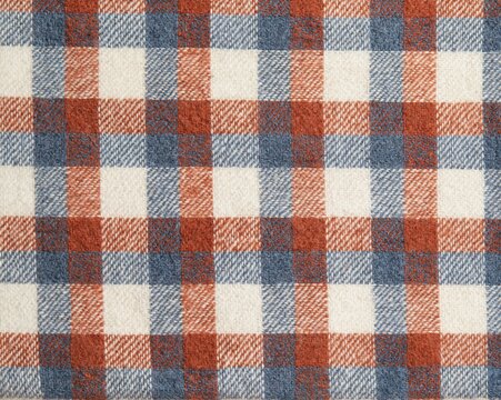Woven wool picnic blanket with a check pattern in blue-grey and amber-rose for a cozy outdoor background and seasonal mockup