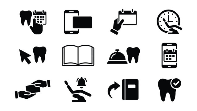 Dental care appointment and service icons with transparent background