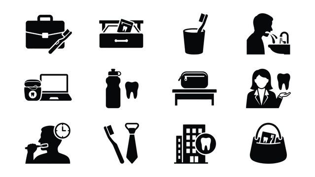 Professional icons depicting various dental and office supplies activities