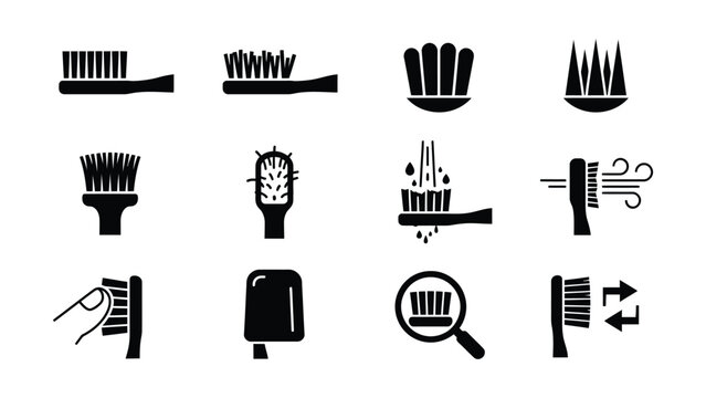 Collection of various toothbrush types and dental care icons with transparent background