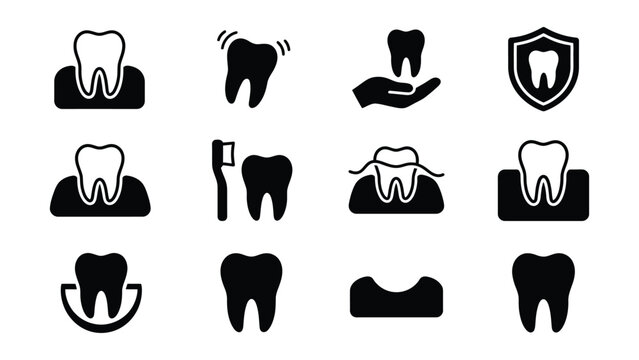 Collection of dental care and oral health icons with transparent background