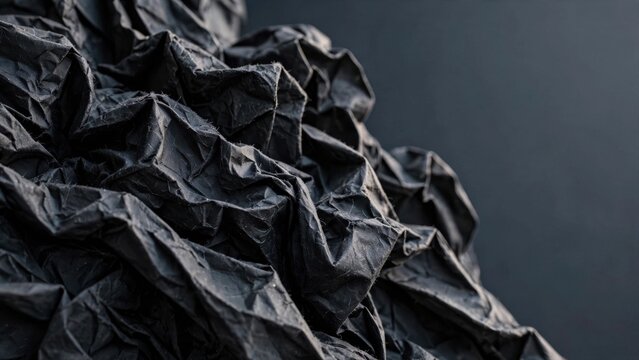 Close-up of crumpled, dark material, revealing deep shadows and textured folds