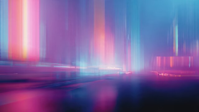 Abstract neon cityscape with futuristic blur and vibrant color lights