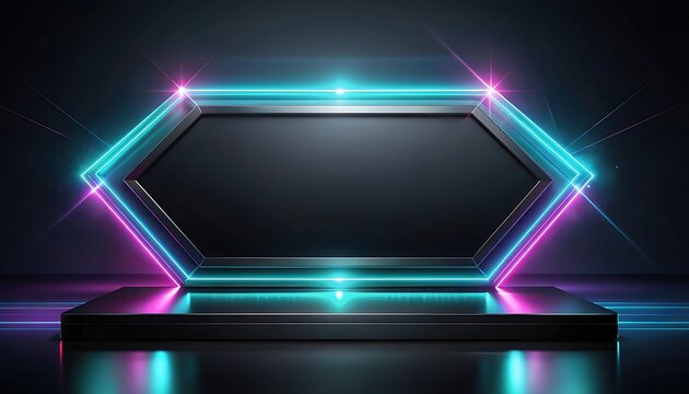 Abstract glowing neon light cube with vibrant colors.