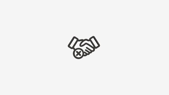 Graphic handshake icon with rejection cross on clean grey background illustrating canceled business agreement.