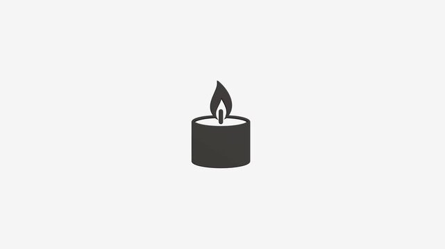 Animated candle with flickering flame icon isolated on white background minimalist vector graphic motion loop clip.