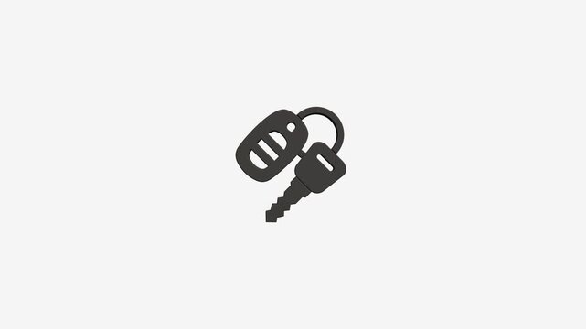 Minimalist car key icon with keychain pulsing smoothly on light grey background in motion graphics animation.
