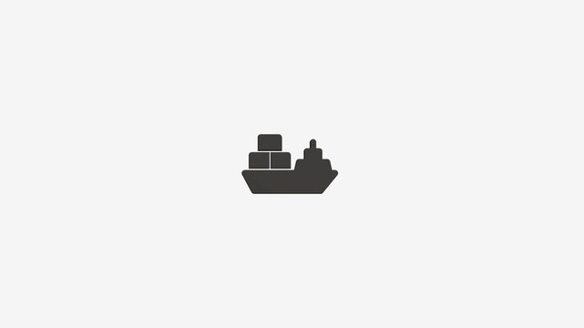 Cargo ship with containers sailing on gray background, transportation logistics concept, business motion graphics.