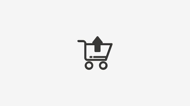 Minimalist shopping cart icon animation featuring vertical bouncing motion arrow over light grey background.