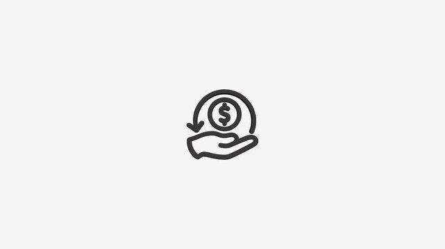 Minimalist return on investment motion icon on clean white backdrop representing cashback and refund concepts.