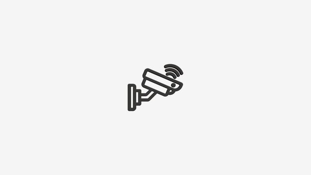 Wireless security camera icon animation with wifi signal moving in and out on a clean white background.