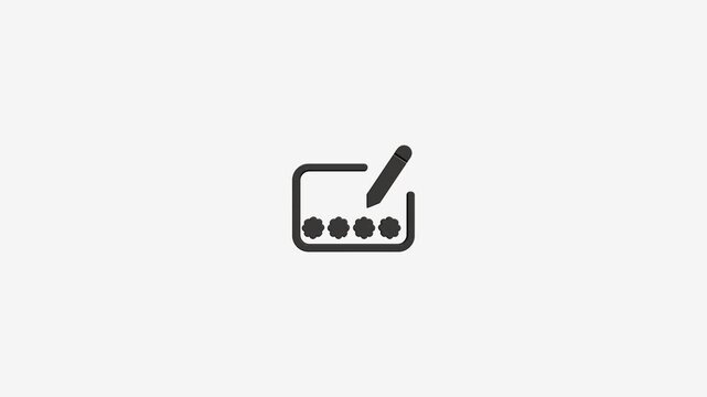 Digital sign box icon with animated pencil drawing security password dots on clean white background for web security.