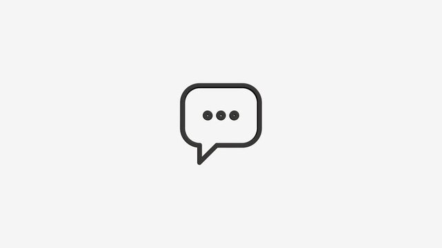 Minimalist digital chat bubble icon animation with typing dots symbol over clean white background footage.