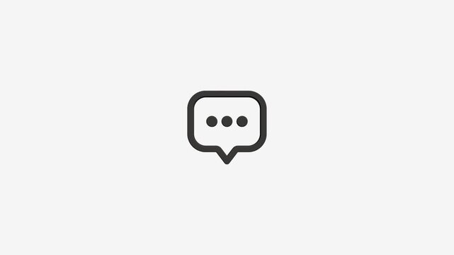 Minimalist speech bubble icon with three dots pulsating gently on clean light gray background loop footage.