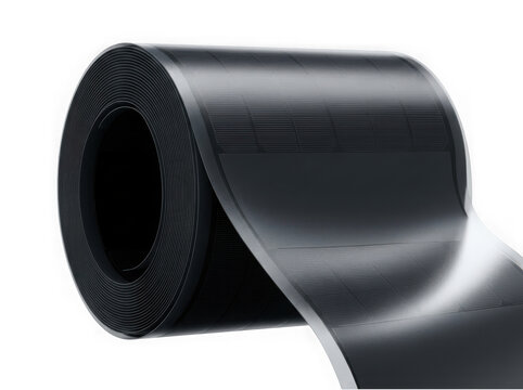 roll of black flexible rubber sheet material industrial gasket isolated on transparent background