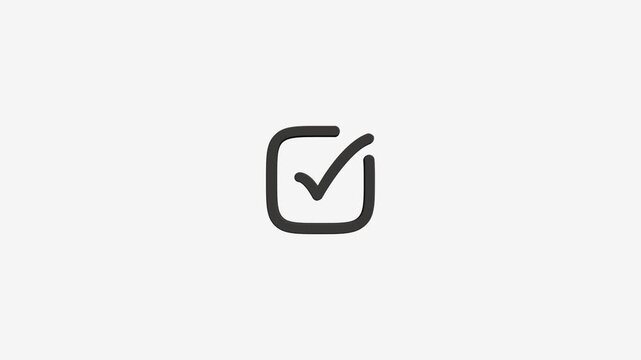 Check mark icon animation inside square frame isolated on white background digital graphic element for web interface.