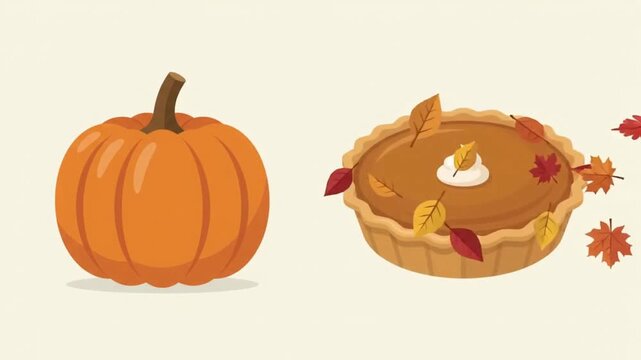 Whole Pumpkin Transitions Into a Finished Pie Through a Clean Flat Seasonal Animation