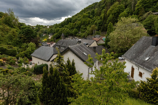 Aerial view of the Vianden town from the castel wall in Luxembourg