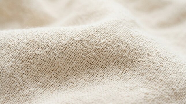 Close-up of natural linen fabric texture with soft folds and woven pattern