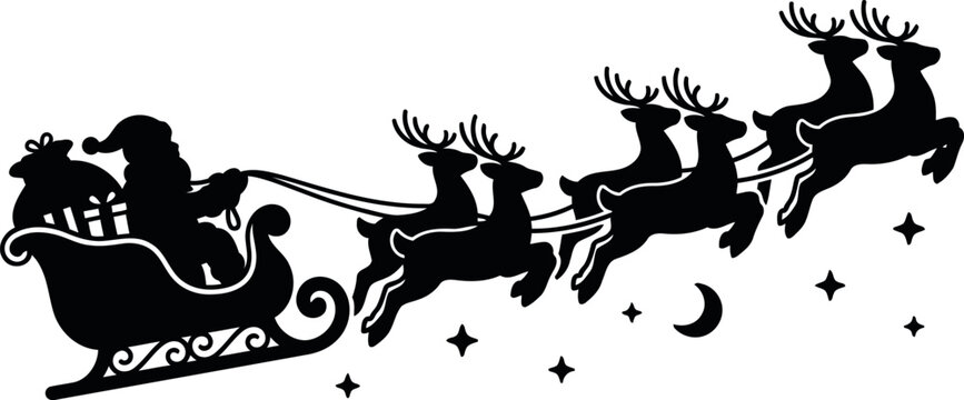 Santa claus and reindeer silhouette against a white background