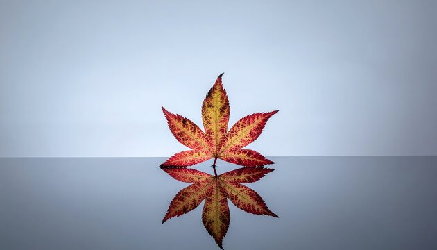 Colorful autumn leaf reflection on dark surface