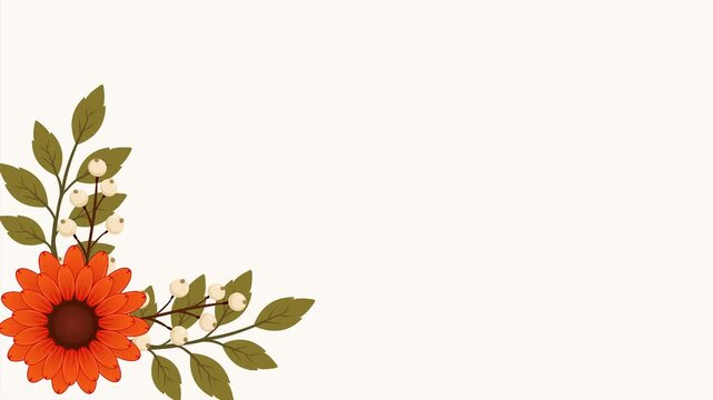 Autumn Sunflower Floral Corner Background Animation with Berries