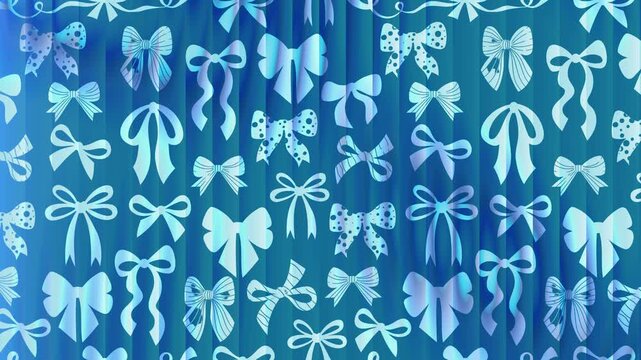 Whimsical blue bow pattern with motion gradient effect. Seamless fun holiday backdrop for promotion, campaign, cards, invitations, social media.
