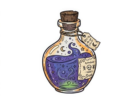 Mystical potion bottle with magical symbols