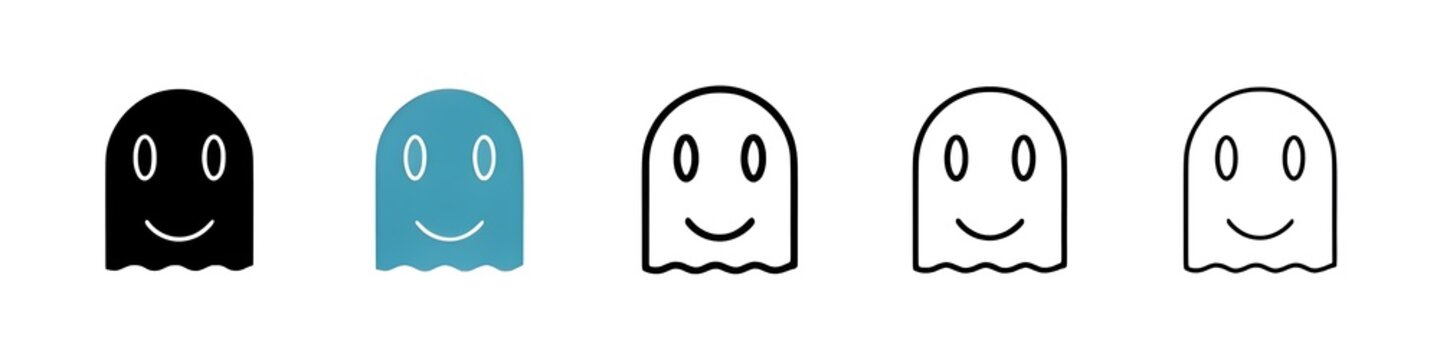 Ghost vector icon set in black and blue colors. Thin line customizable illustration. Contour symbol. Vector isolated outline drawing. Editable stroke