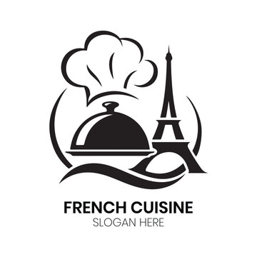French Cuisine logo restaurant gourmet bistro fine dining paris chef hat culinary delicious food vector illustration