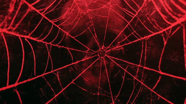 Spooky red grunge horror background with spiderwebs and ghostly skull, creating a dark Halloween atmosphere for scary cinematic titles, trailers, openers, intros, supernatural themes, dramatic events