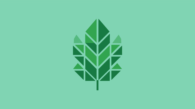 Abstract Geometric Leaf Icon Composed of Triangular Green Shapes on a Mint Background, Modern Minimalist Design for Sustainability, Ecology, and Environmental Growth Branding